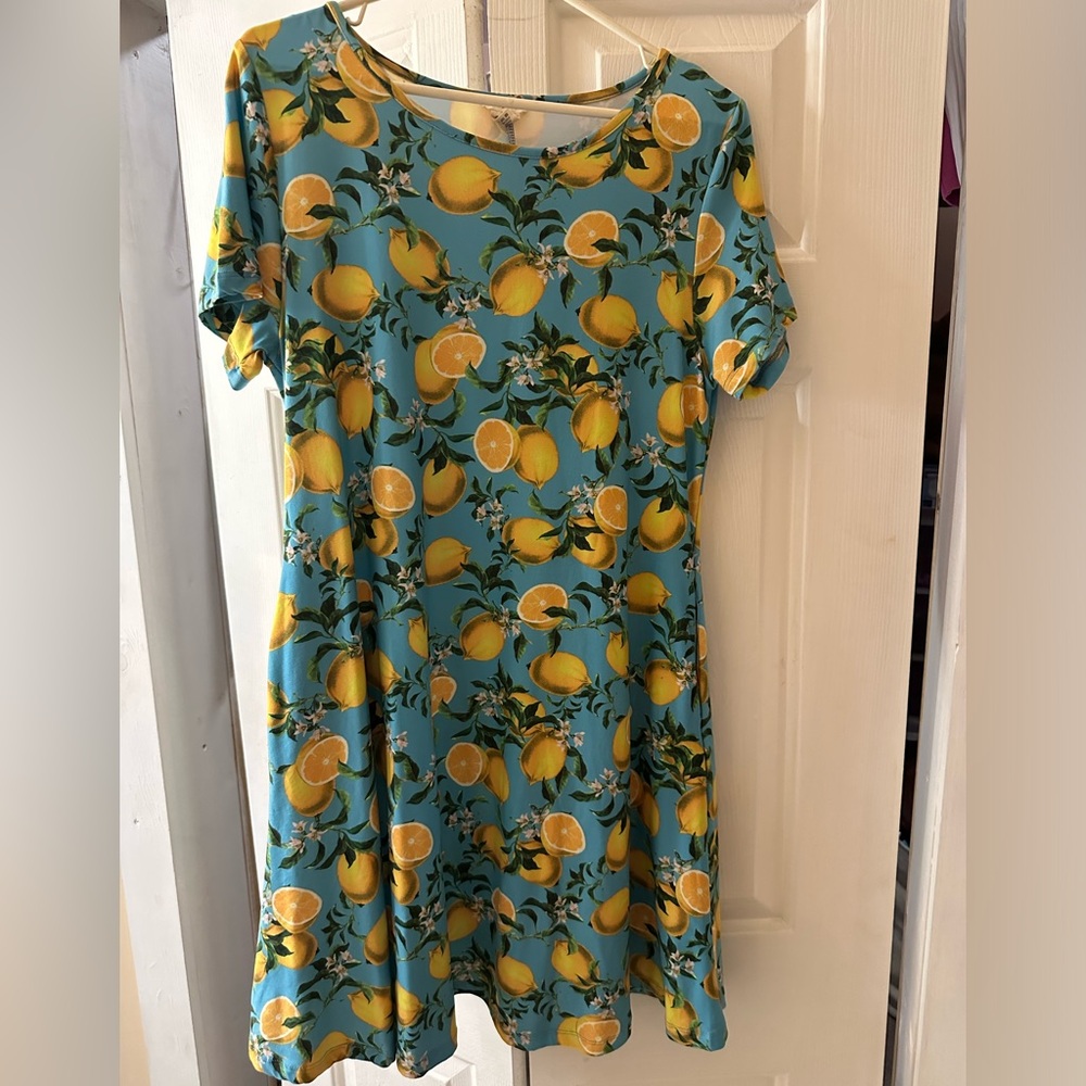 Boutique Lemon Print Short Sleeve Dress